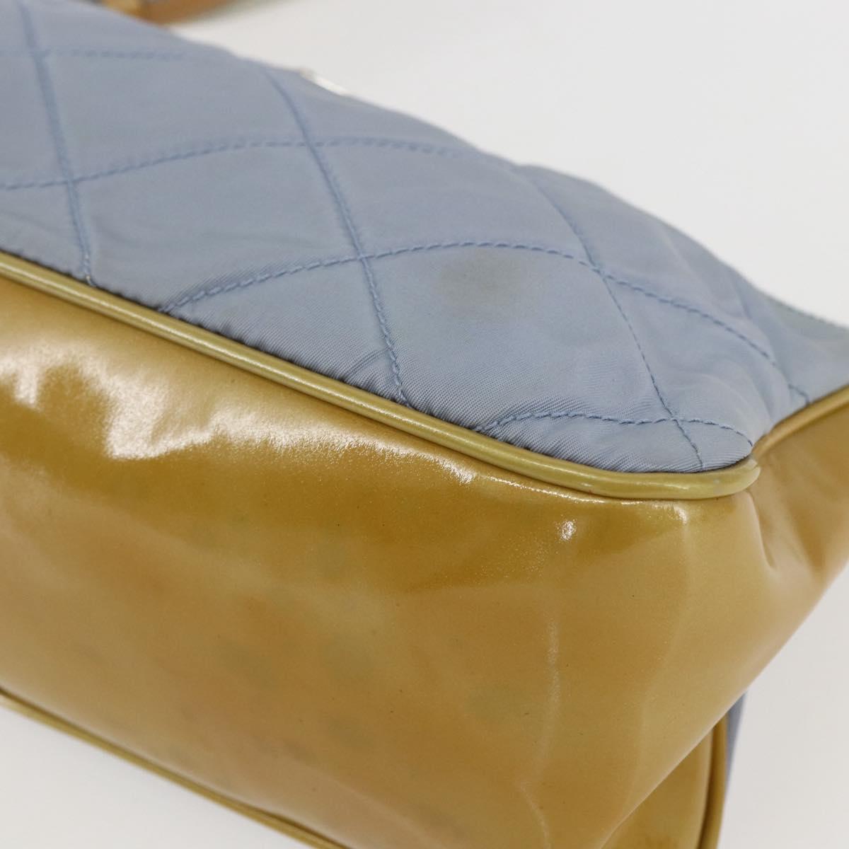 PRADA Shoulder Bag Nylon Enamel Light Blue Silver Auth 160526
