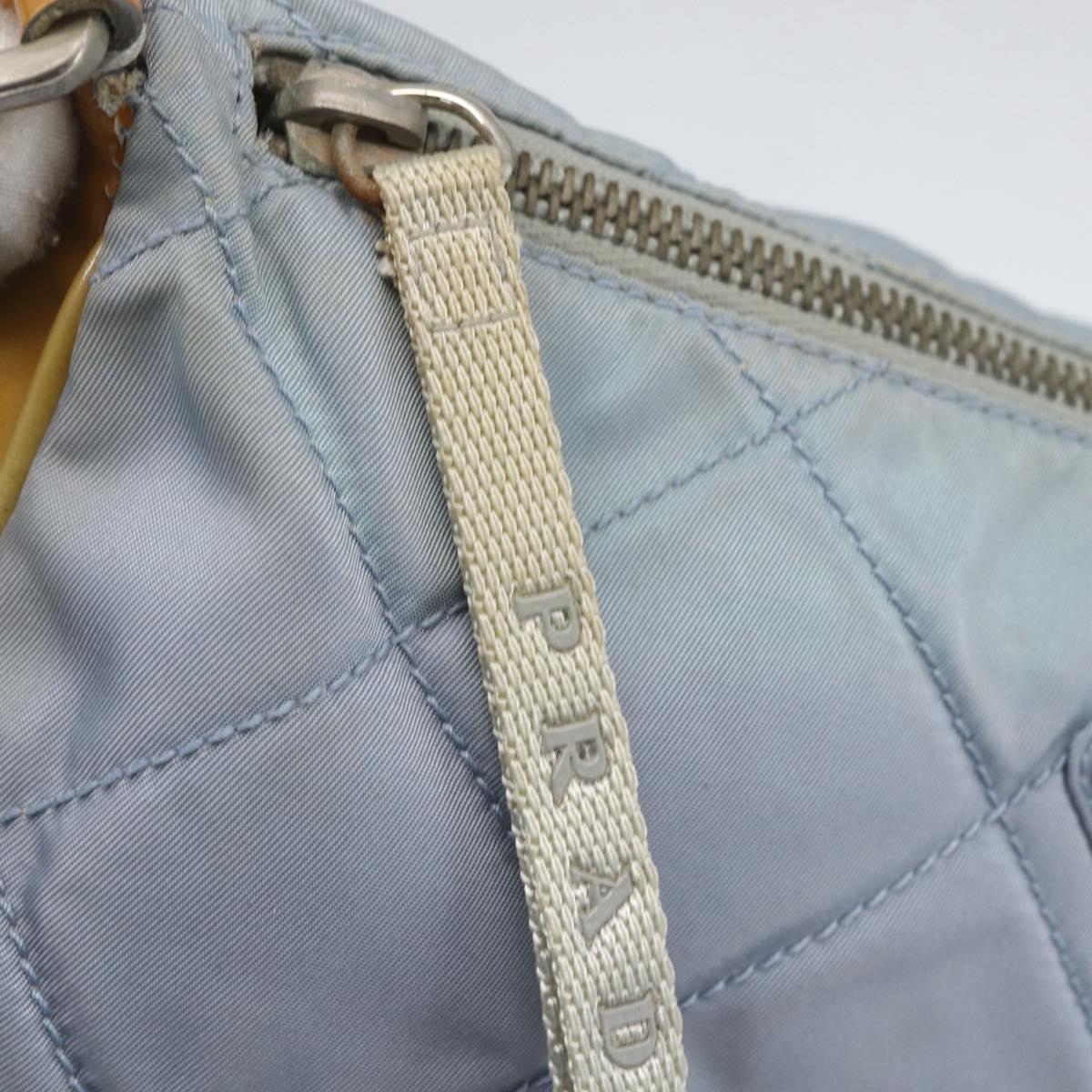 PRADA Shoulder Bag Nylon Enamel Light Blue Silver Auth 160526