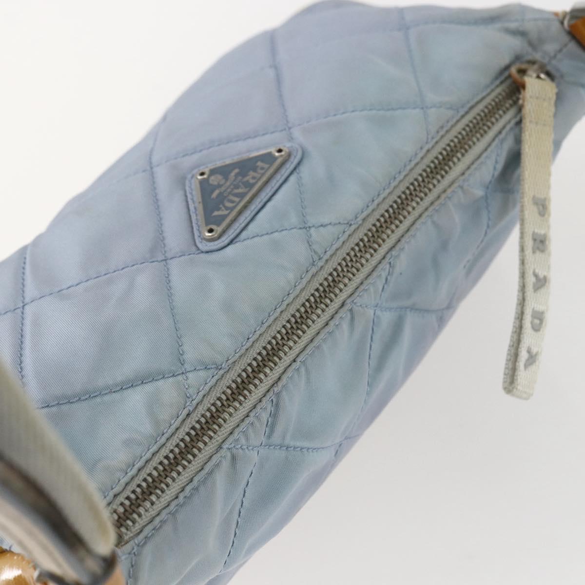 PRADA Shoulder Bag Nylon Enamel Light Blue Silver Auth 160526