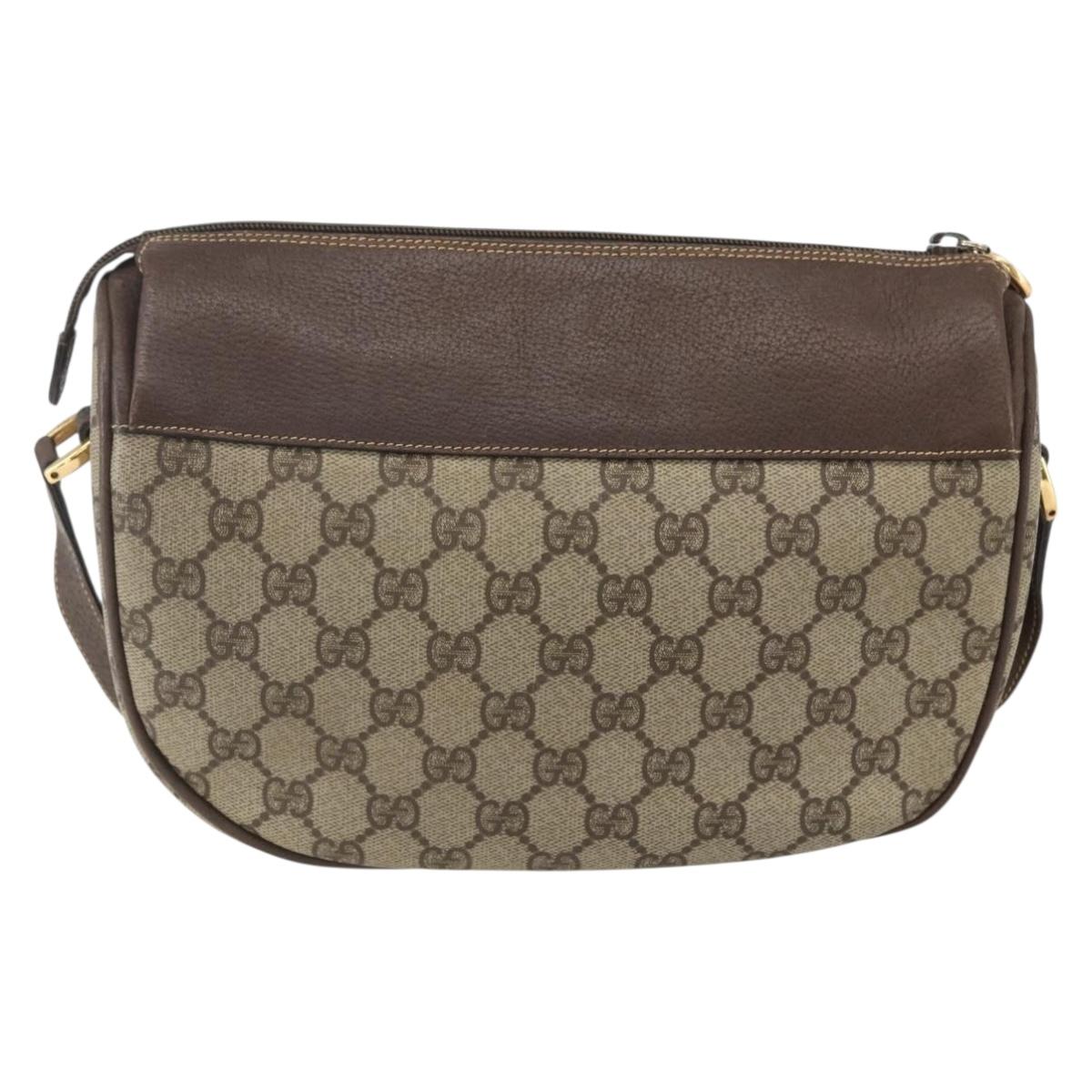 GUCCI GG Supreme Web Sherry Line Shoulder Bag PVC Beige Gold Auth 160559