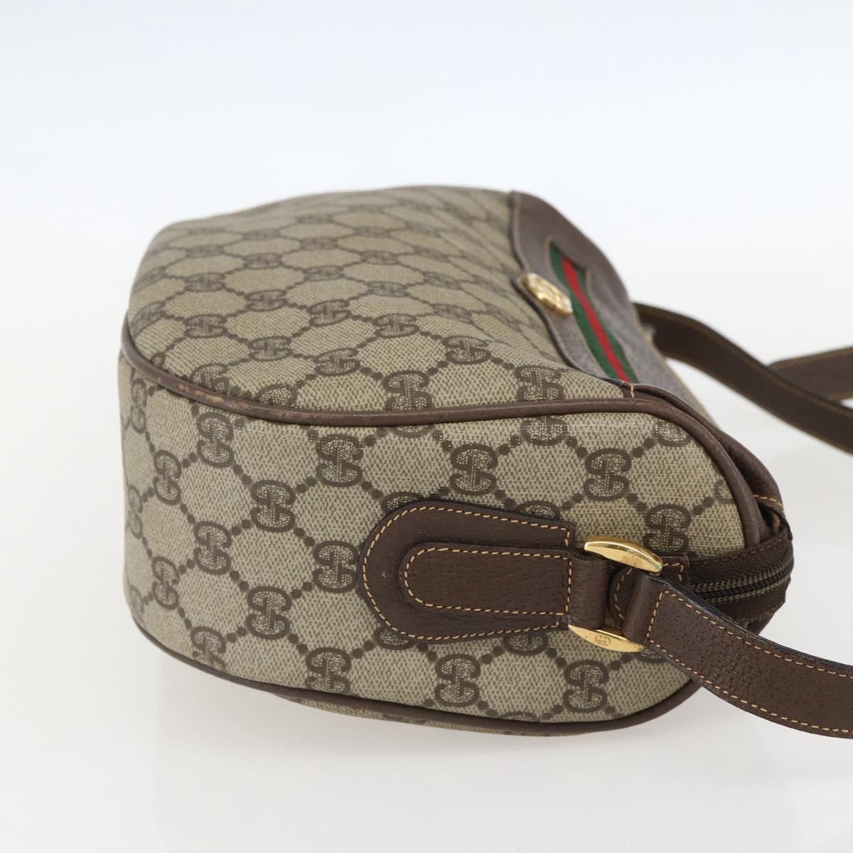 GUCCI GG Supreme Web Sherry Line Shoulder Bag PVC Beige Gold Auth 160559