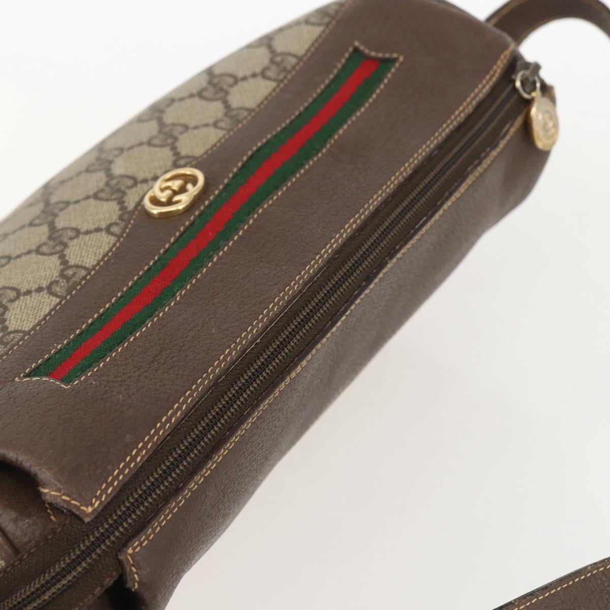 GUCCI GG Supreme Web Sherry Line Shoulder Bag PVC Beige Gold Auth 160559