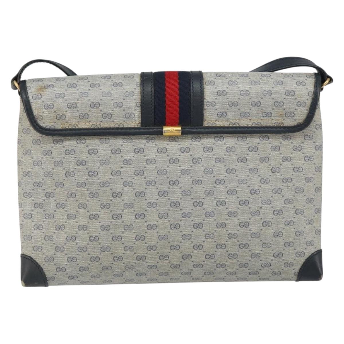 GUCCI Micro GG Supreme Sherry Line Bag PVC Navy Gold 001 14 5364 Auth 160562