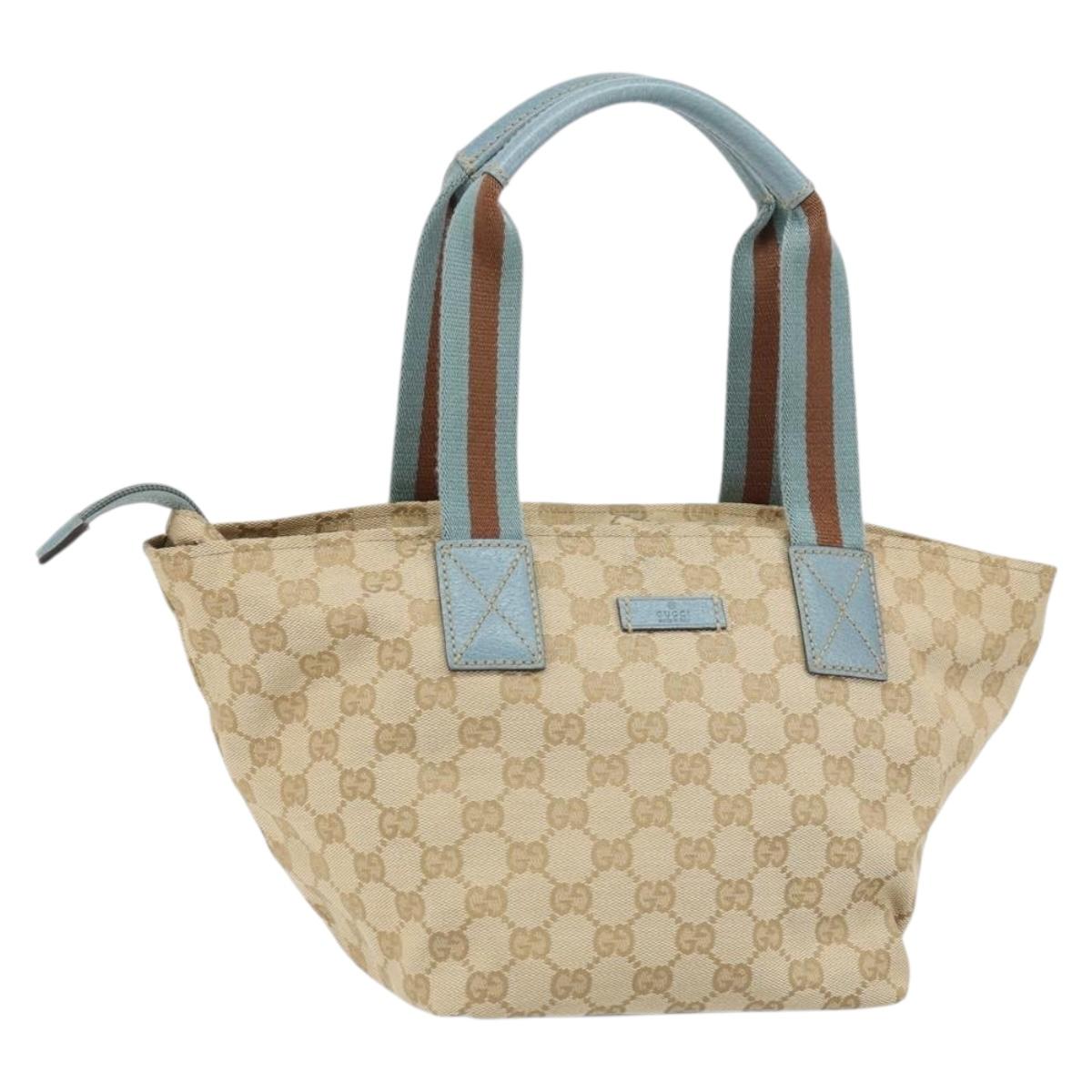 GUCCI GG Canvas Hand Bag Beige Silver 131228 Auth 160569
