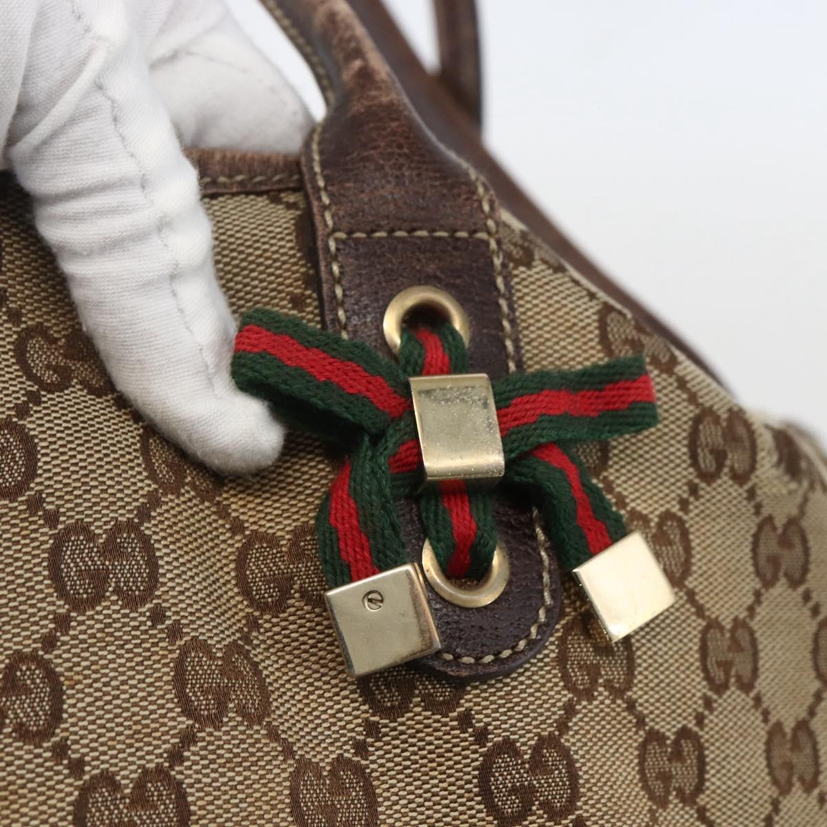 GUCCI GG Canvas Web Sherry Line Tote Bag Beige Red 163805 Auth 160574