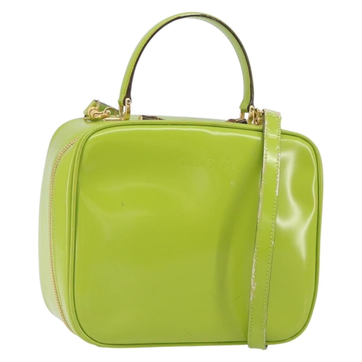 GUCCI Bamboo Hand Bag Enamel 2way Green Gold 000 2040 0323 Auth 160576