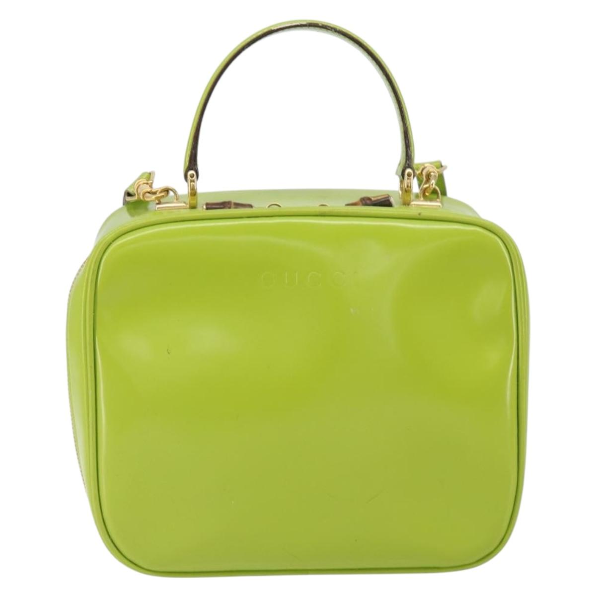 GUCCI Bamboo Hand Bag Enamel 2way Green Gold 000 2040 0323 Auth 160576
