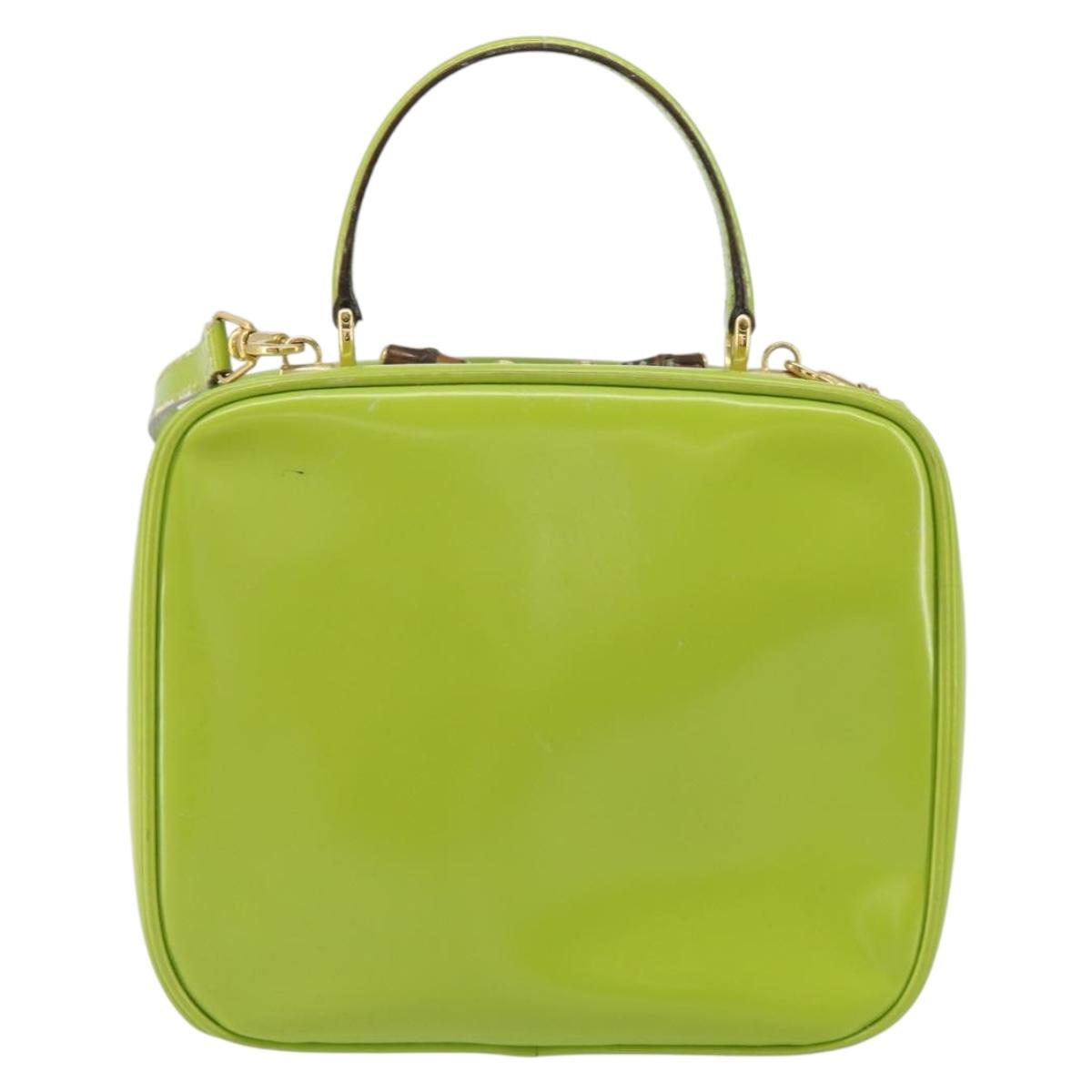 GUCCI Bamboo Hand Bag Enamel 2way Green Gold 000 2040 0323 Auth 160576