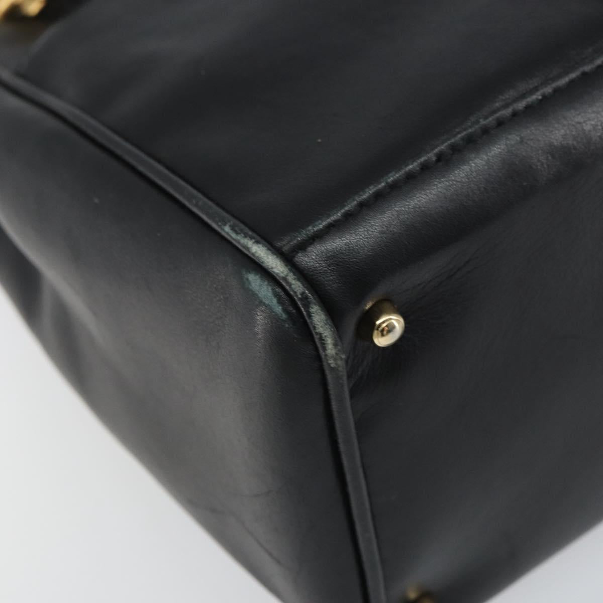 GUCCI Bamboo Hand Bag Leather 2way Black Gold 000 2122 0316 Auth 160580