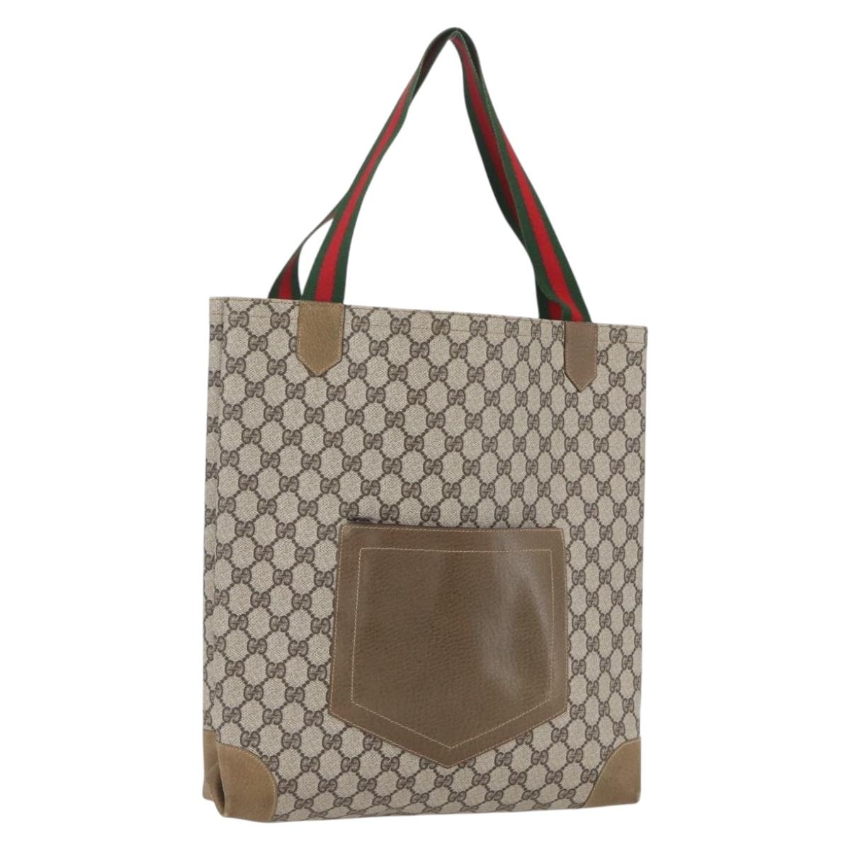 GUCCI GG Supreme Web Sherry Line Tote Bag PVC Beige Red Auth 160581