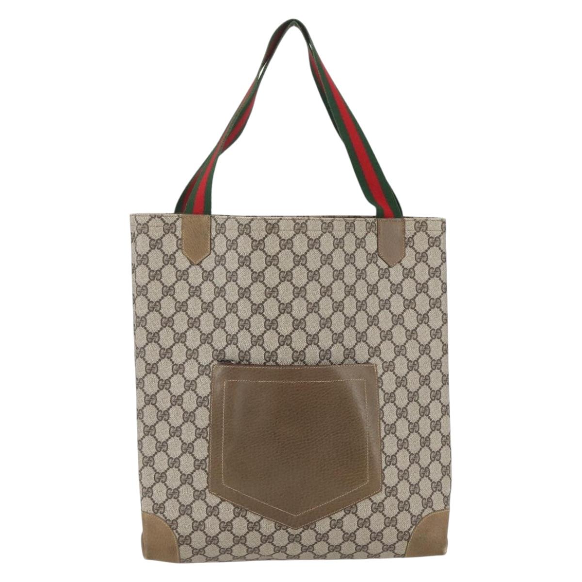 GUCCI GG Supreme Web Sherry Line Tote Bag PVC Beige Red Auth 160581