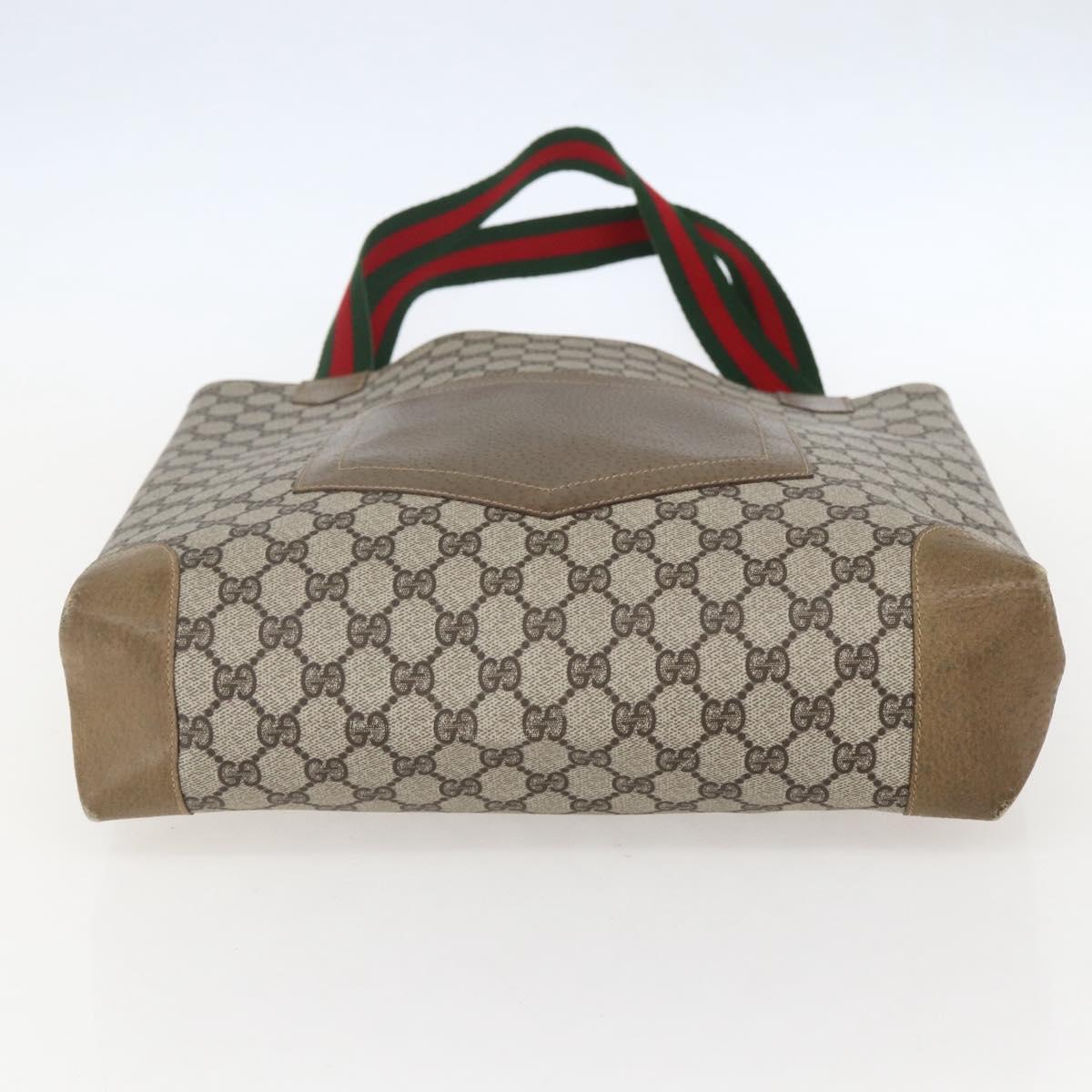 GUCCI GG Supreme Web Sherry Line Tote Bag PVC Beige Red Auth 160581