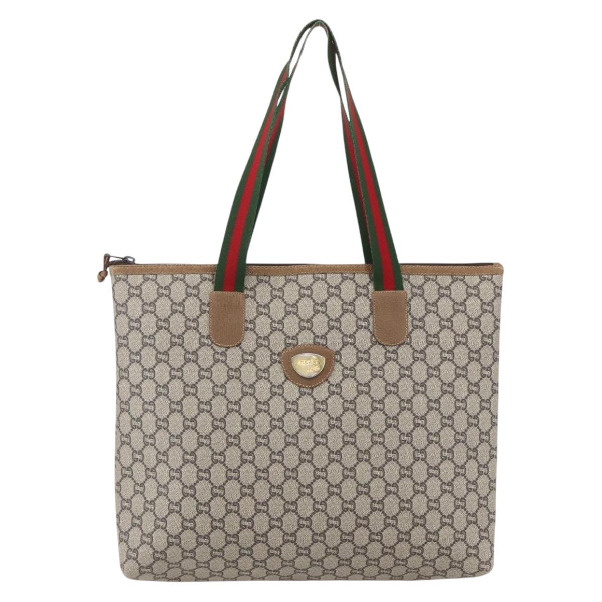 GUCCI GG Plus Supreme Web Sherry Line Tote Bag PVC Beige Gold Auth 160582