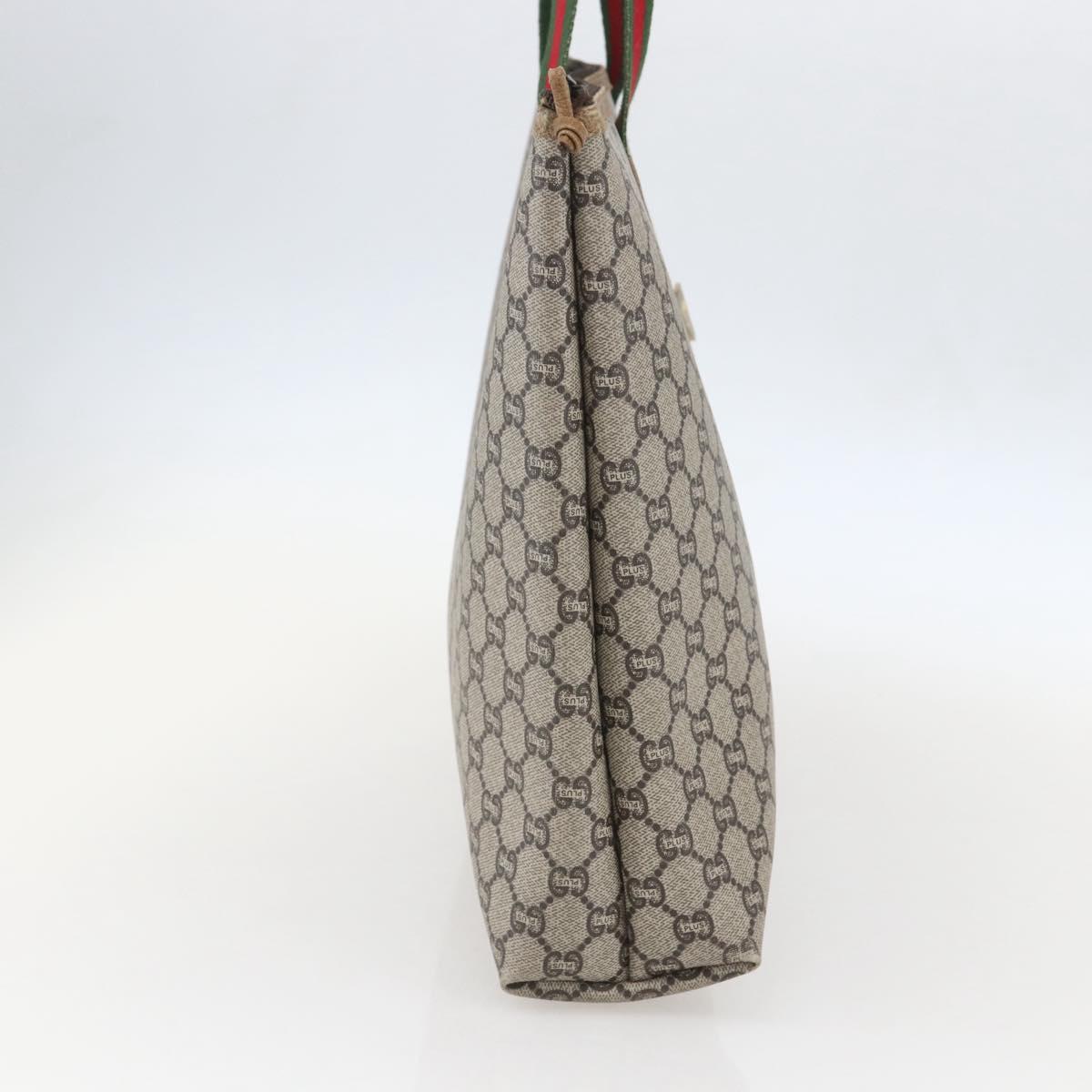 GUCCI GG Plus Supreme Web Sherry Line Tote Bag PVC Beige Gold Auth 160582
