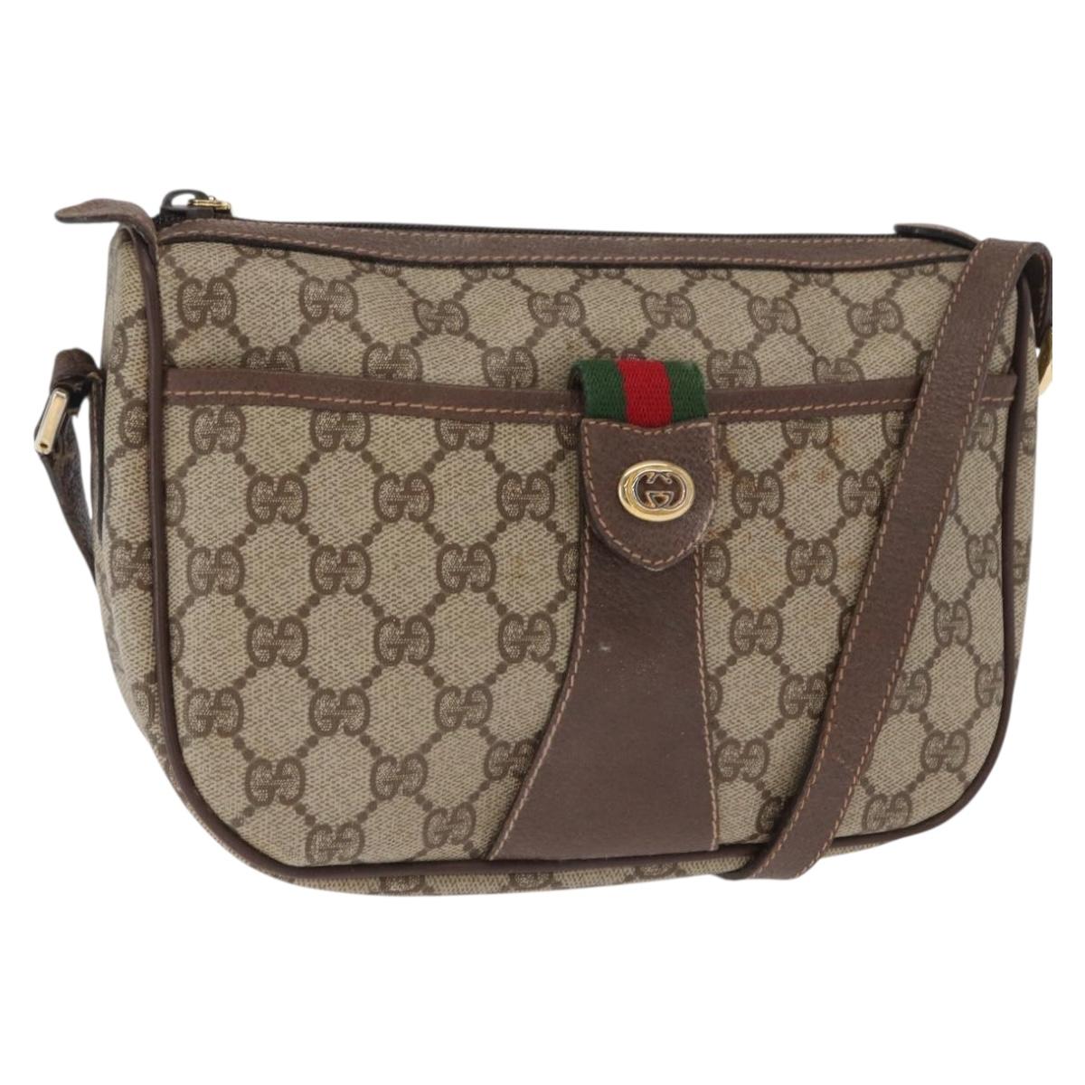 GUCCI GG Supreme Web Sherry Line Bag PVC Beige Gold 001 904 2032 Auth 160592