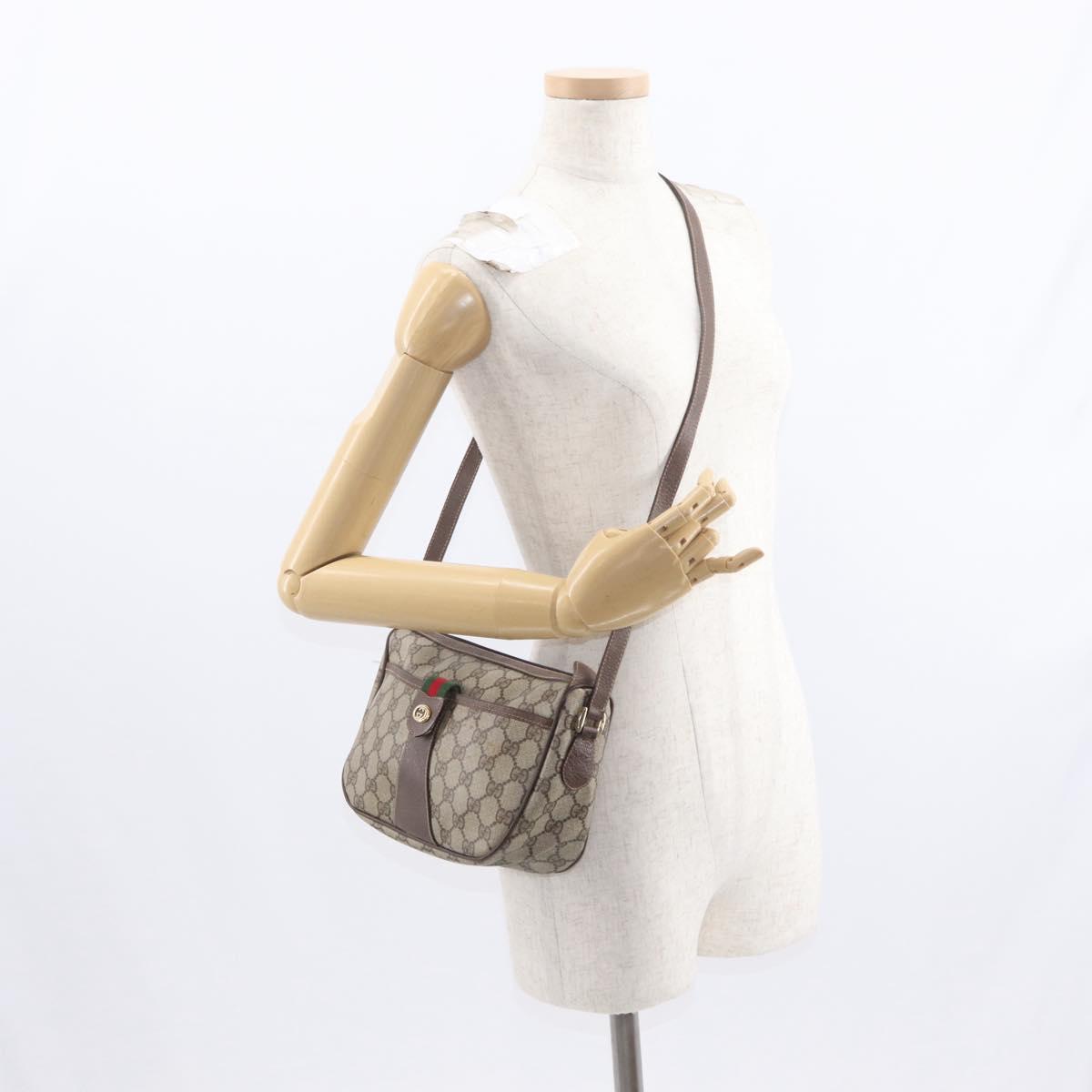 GUCCI GG Supreme Web Sherry Line Bag PVC Beige Gold 001 904 2032 Auth 160592