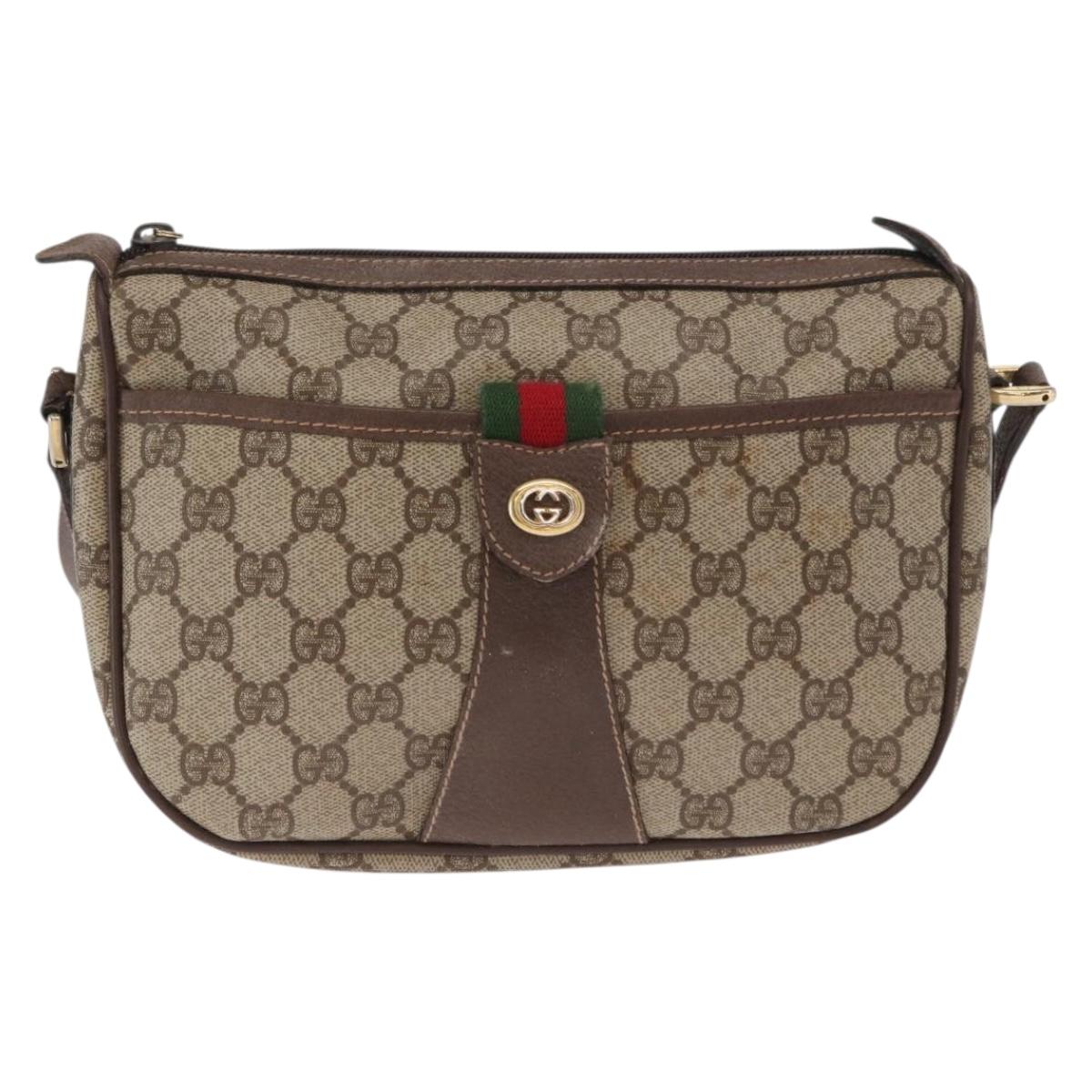 GUCCI GG Supreme Web Sherry Line Bag PVC Beige Gold 001 904 2032 Auth 160592
