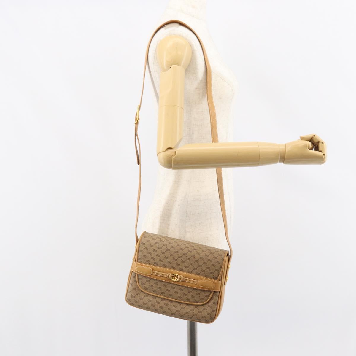 GUCCI Micro GG Supreme Shoulder Bag PVC Beige Gold Auth 160593