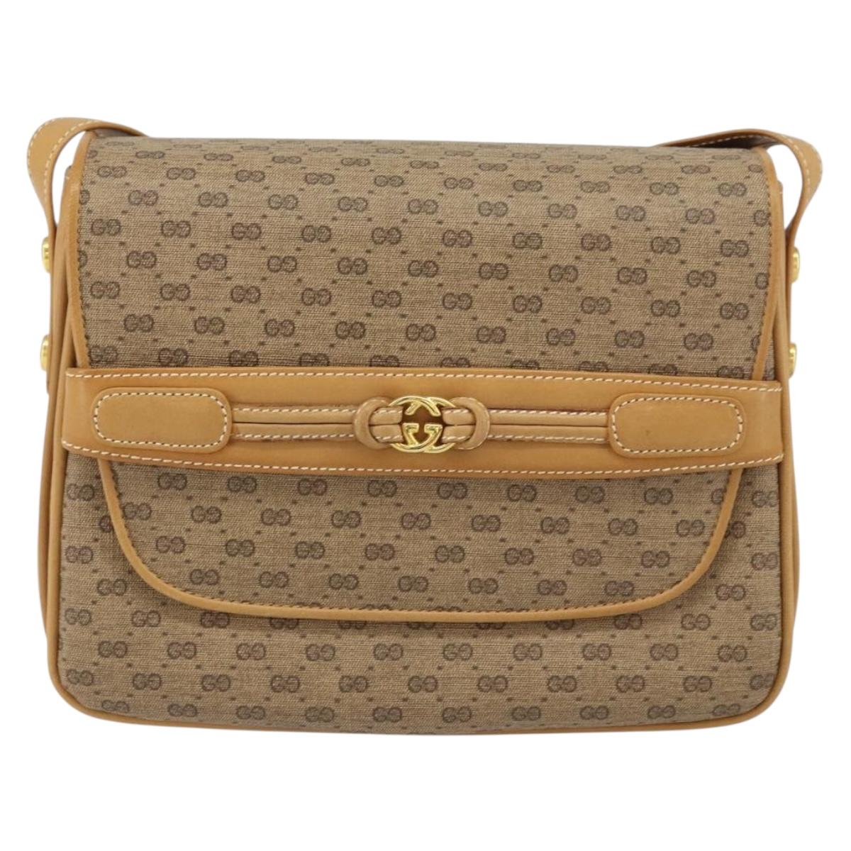 GUCCI Micro GG Supreme Shoulder Bag PVC Beige Gold Auth 160593