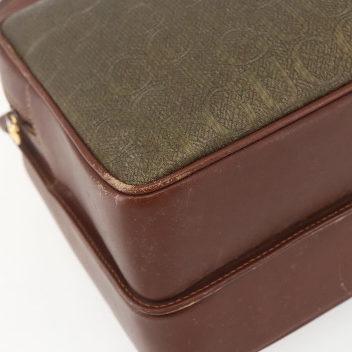 GUCCI Shoulder Bag Leather Canvas Brown Gold Auth 160596