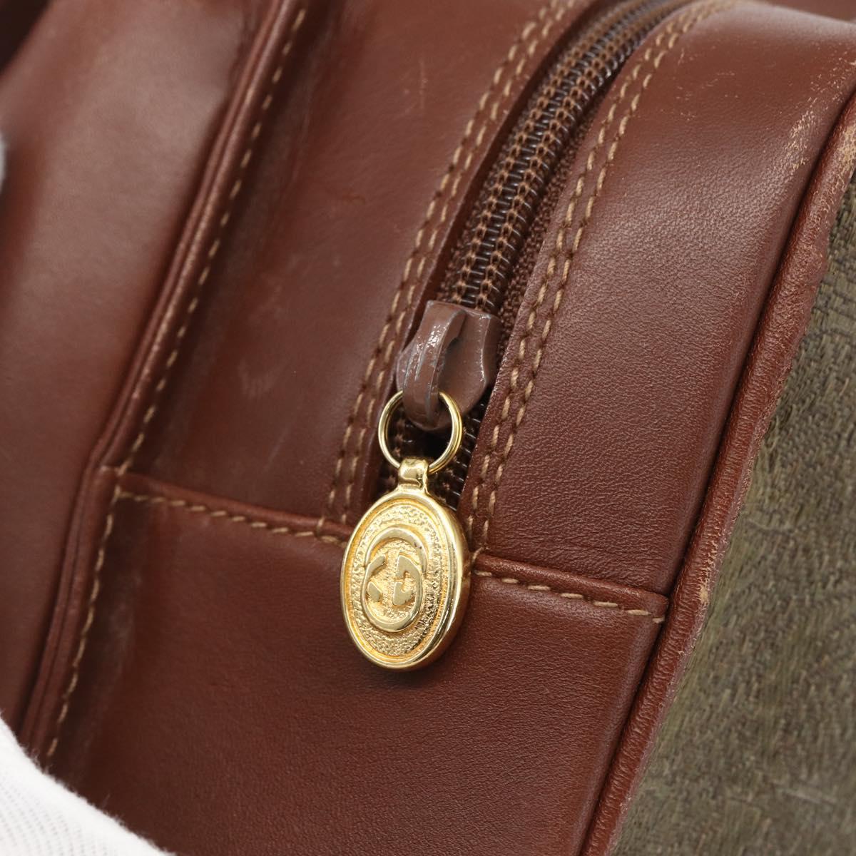 GUCCI Shoulder Bag Leather Canvas Brown Gold Auth 160596
