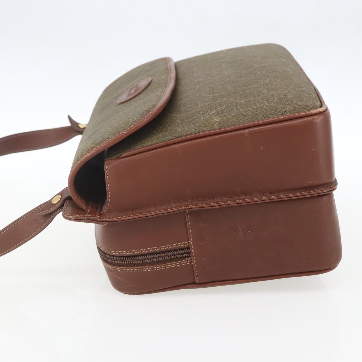 GUCCI Shoulder Bag Leather Canvas Brown Gold Auth 160596