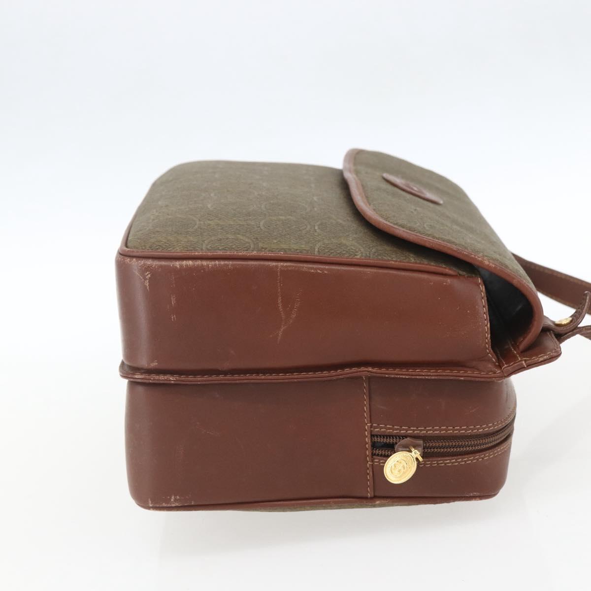 GUCCI Shoulder Bag Leather Canvas Brown Gold Auth 160596