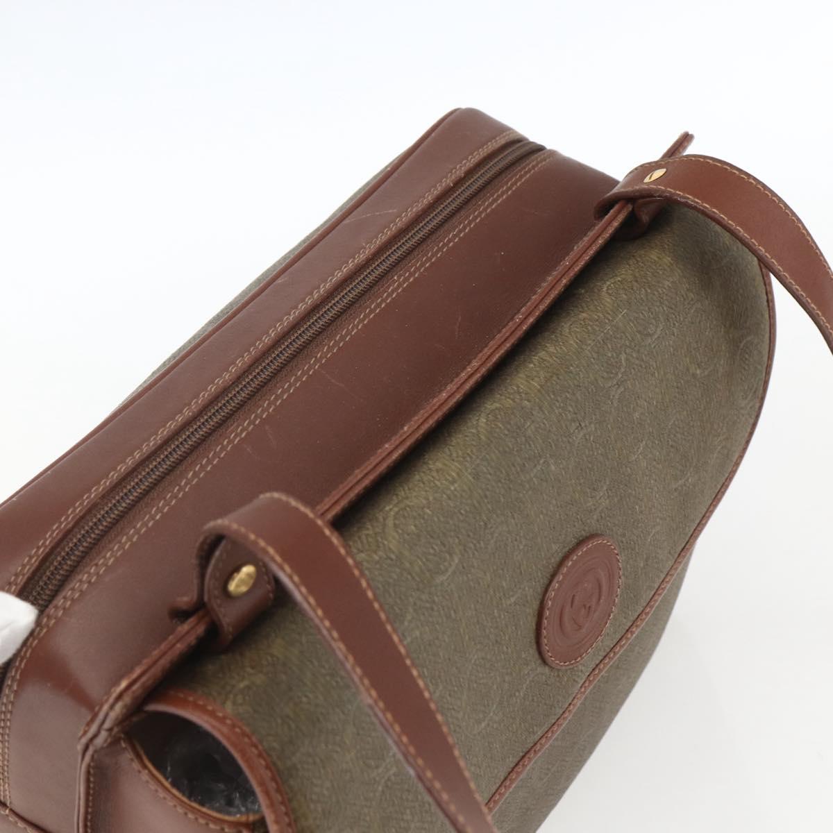 GUCCI Shoulder Bag Leather Canvas Brown Gold Auth 160596