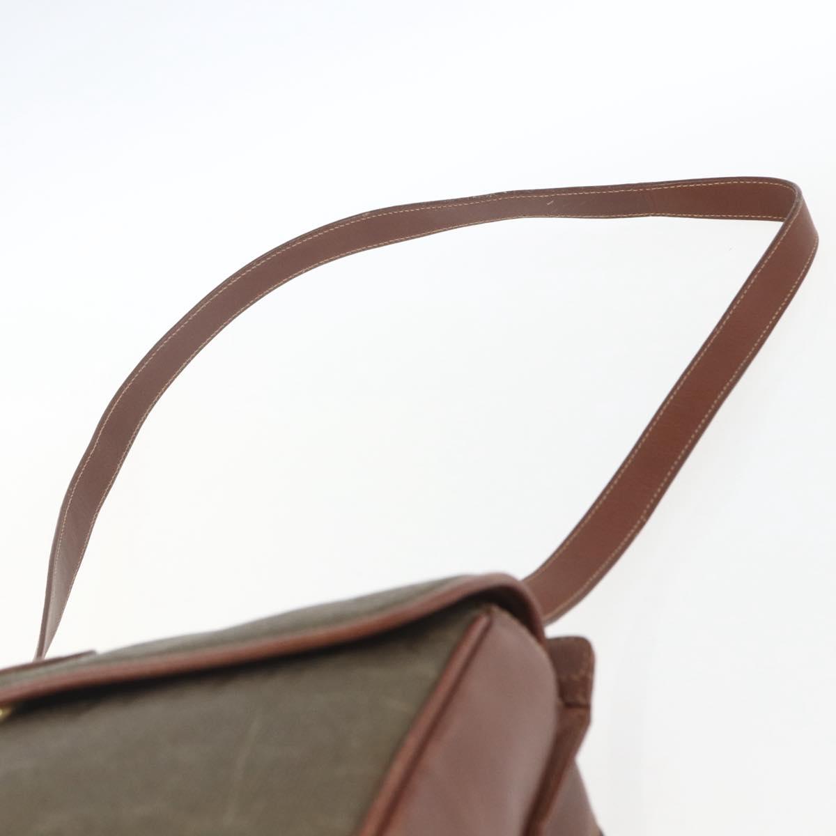 GUCCI Shoulder Bag Leather Canvas Brown Gold Auth 160596