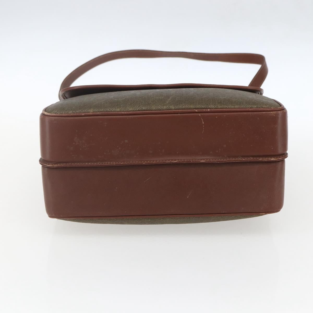 GUCCI Shoulder Bag Leather Canvas Brown Gold Auth 160596