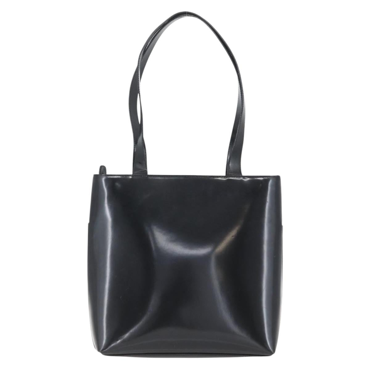 GUCCI Tote Bag Enamel Black Gold Auth 160601