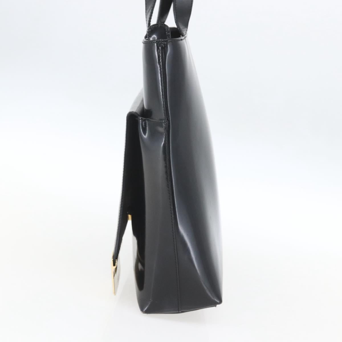 GUCCI Tote Bag Enamel Black Gold Auth 160601