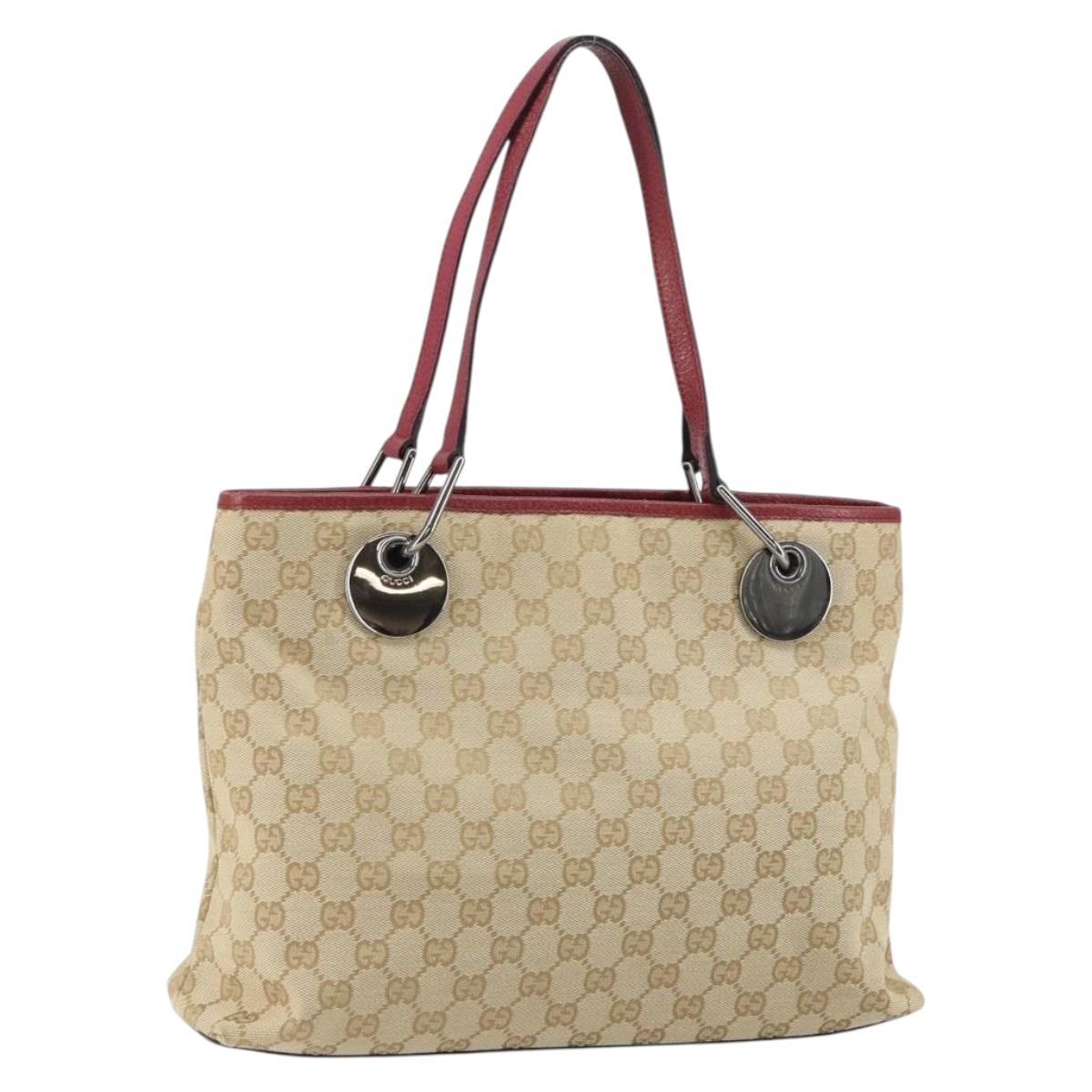GUCCI GG Canvas Tote Bag Beige Silver 120837 Auth 160606