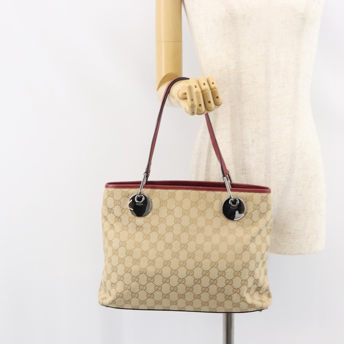 GUCCI GG Canvas Tote Bag Beige Silver 120837 Auth 160606