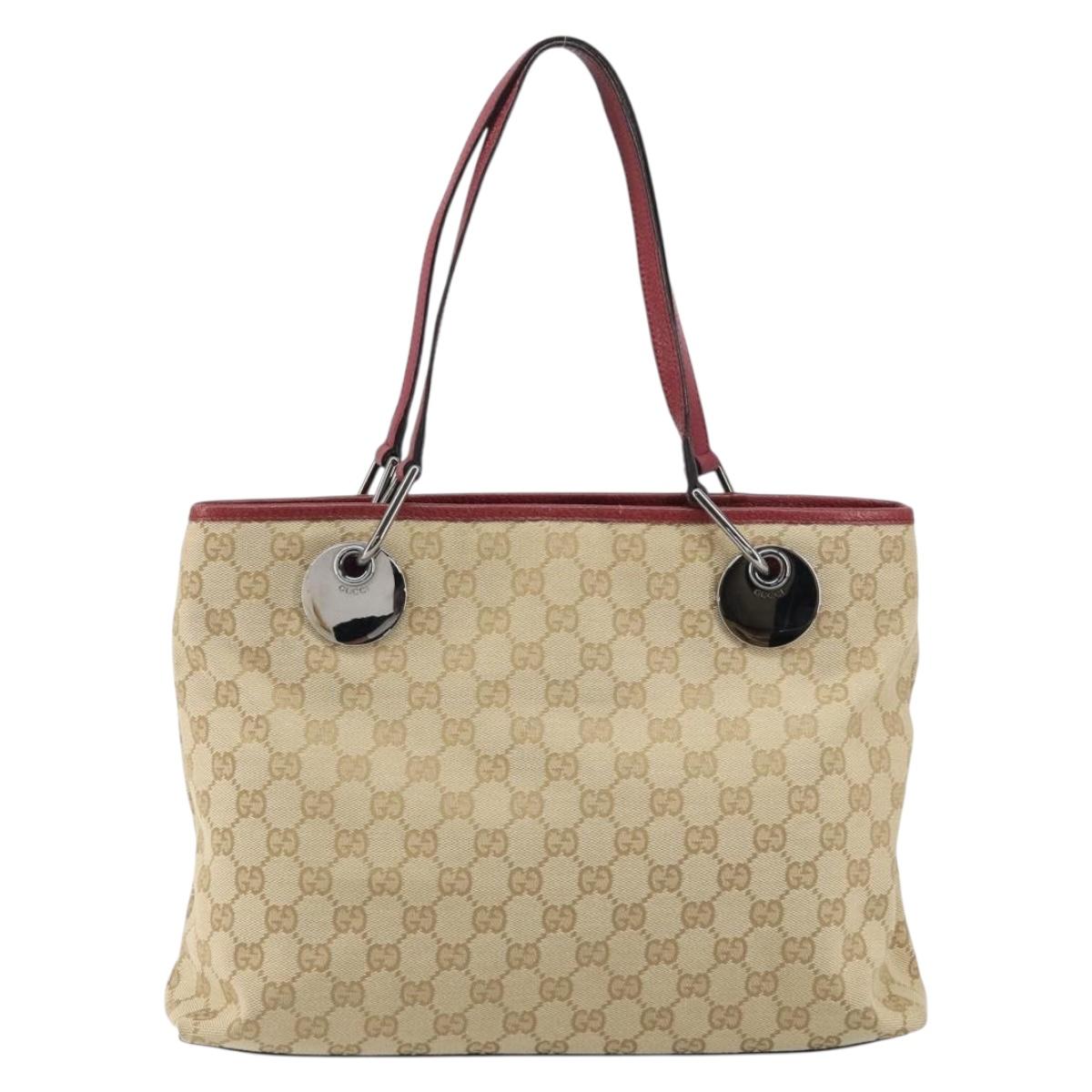 GUCCI GG Canvas Tote Bag Beige Silver 120837 Auth 160606