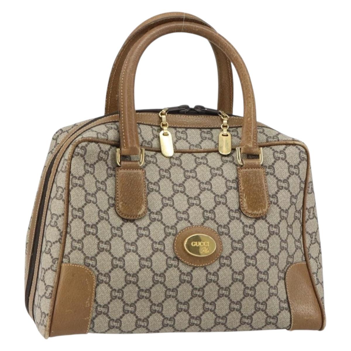 GUCCI GG Plus Supreme Boston Bag PVC Beige Gold Auth 160615