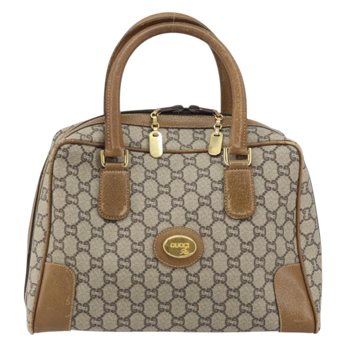 GUCCI GG Plus Supreme Boston Bag PVC Beige Gold Auth 160615