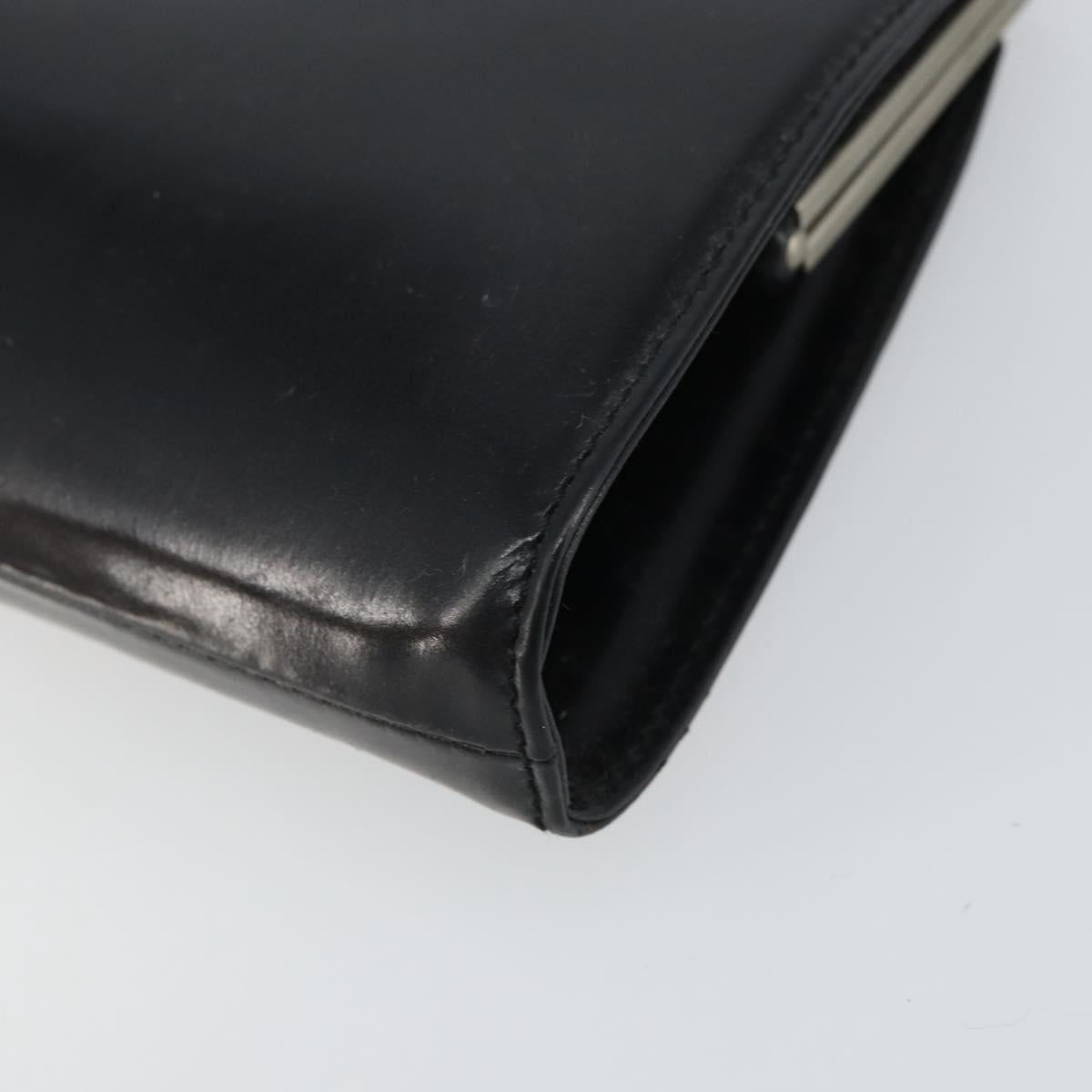 GUCCI Chain Shoulder Bag Leather Black Silver Auth 160616
