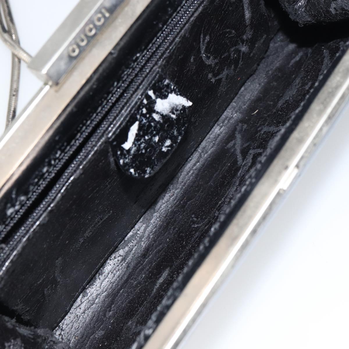 GUCCI Chain Shoulder Bag Leather Black Silver Auth 160616