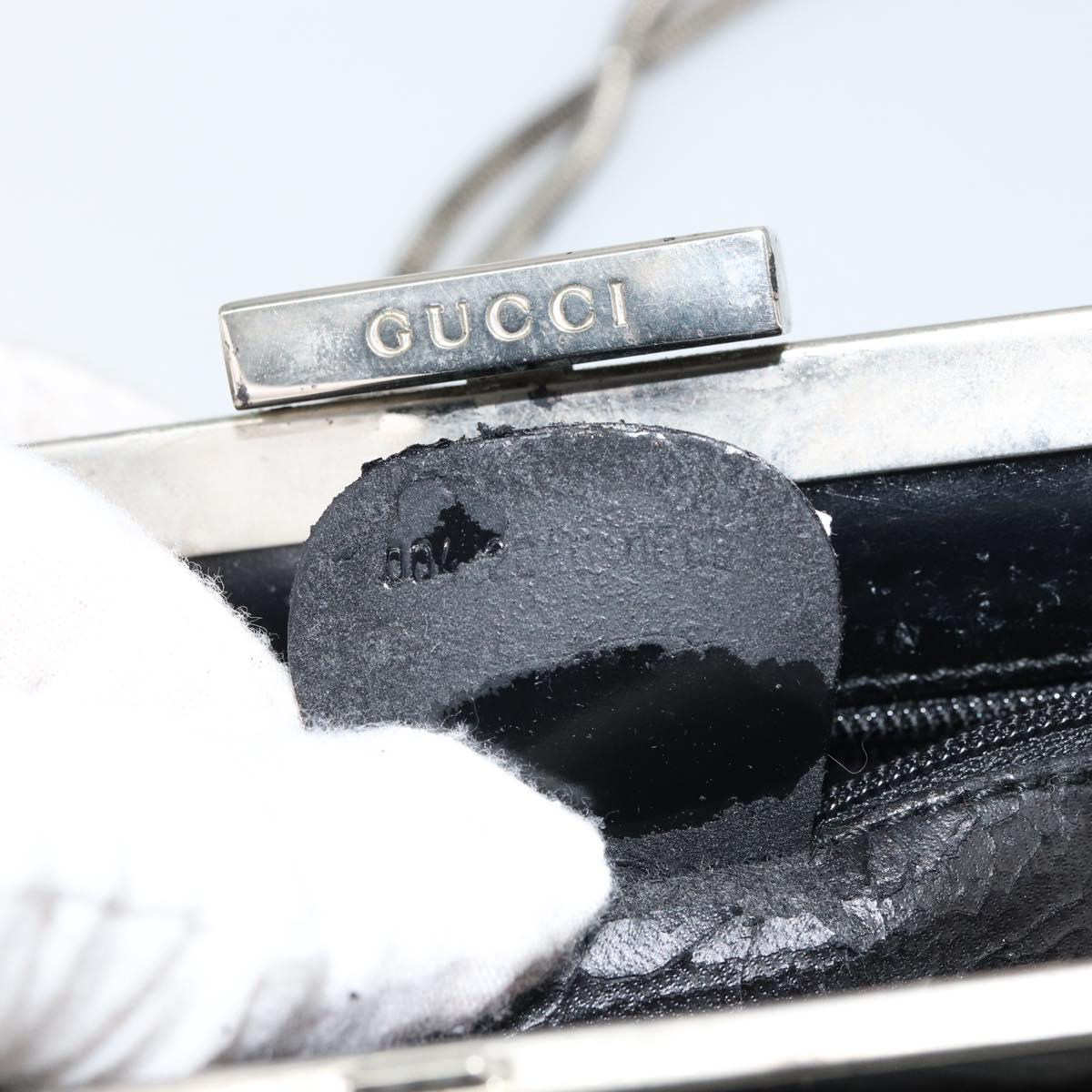 GUCCI Chain Shoulder Bag Leather Black Silver Auth 160616