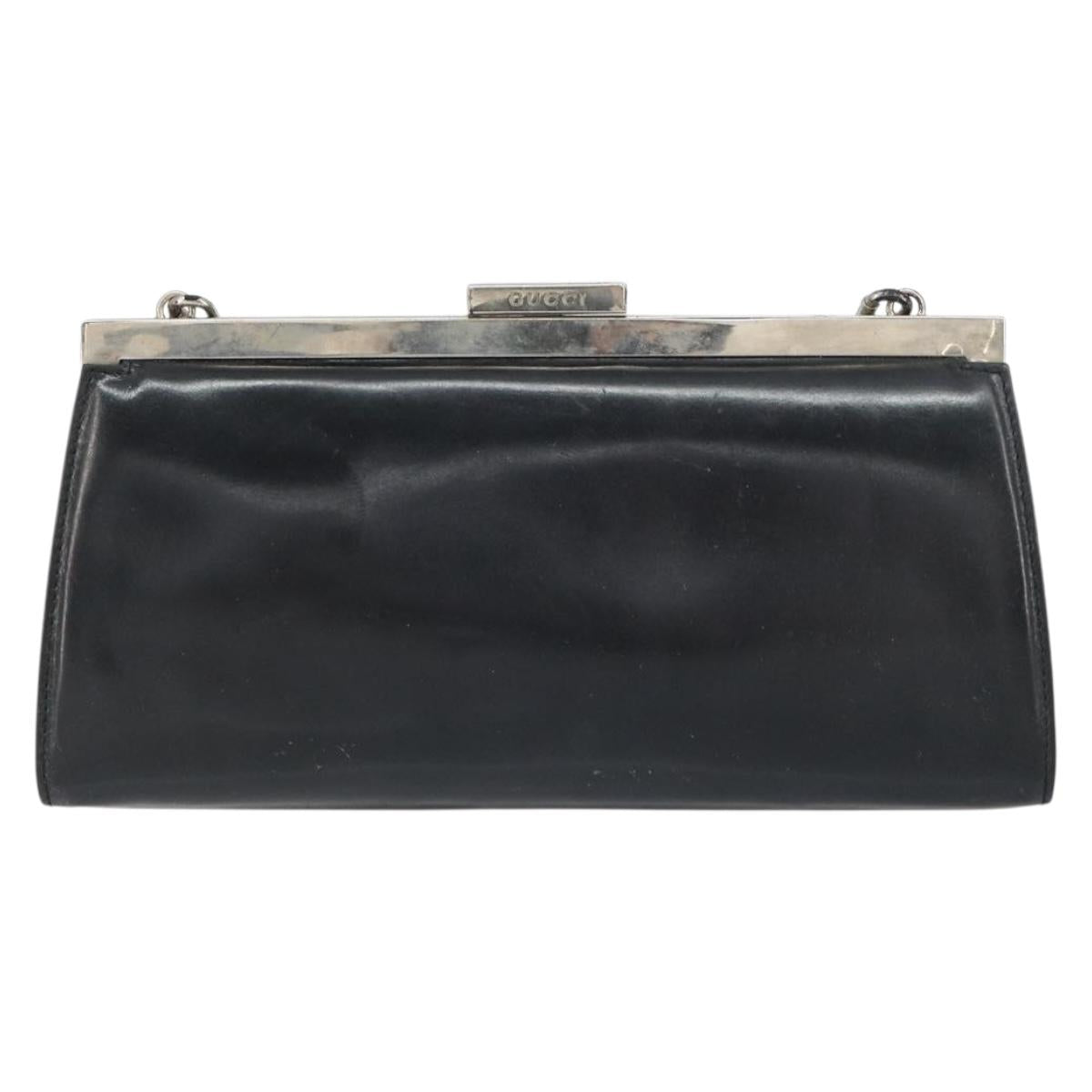 GUCCI Chain Shoulder Bag Leather Black Silver Auth 160616