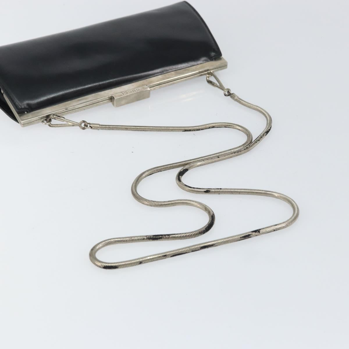 GUCCI Chain Shoulder Bag Leather Black Silver Auth 160616