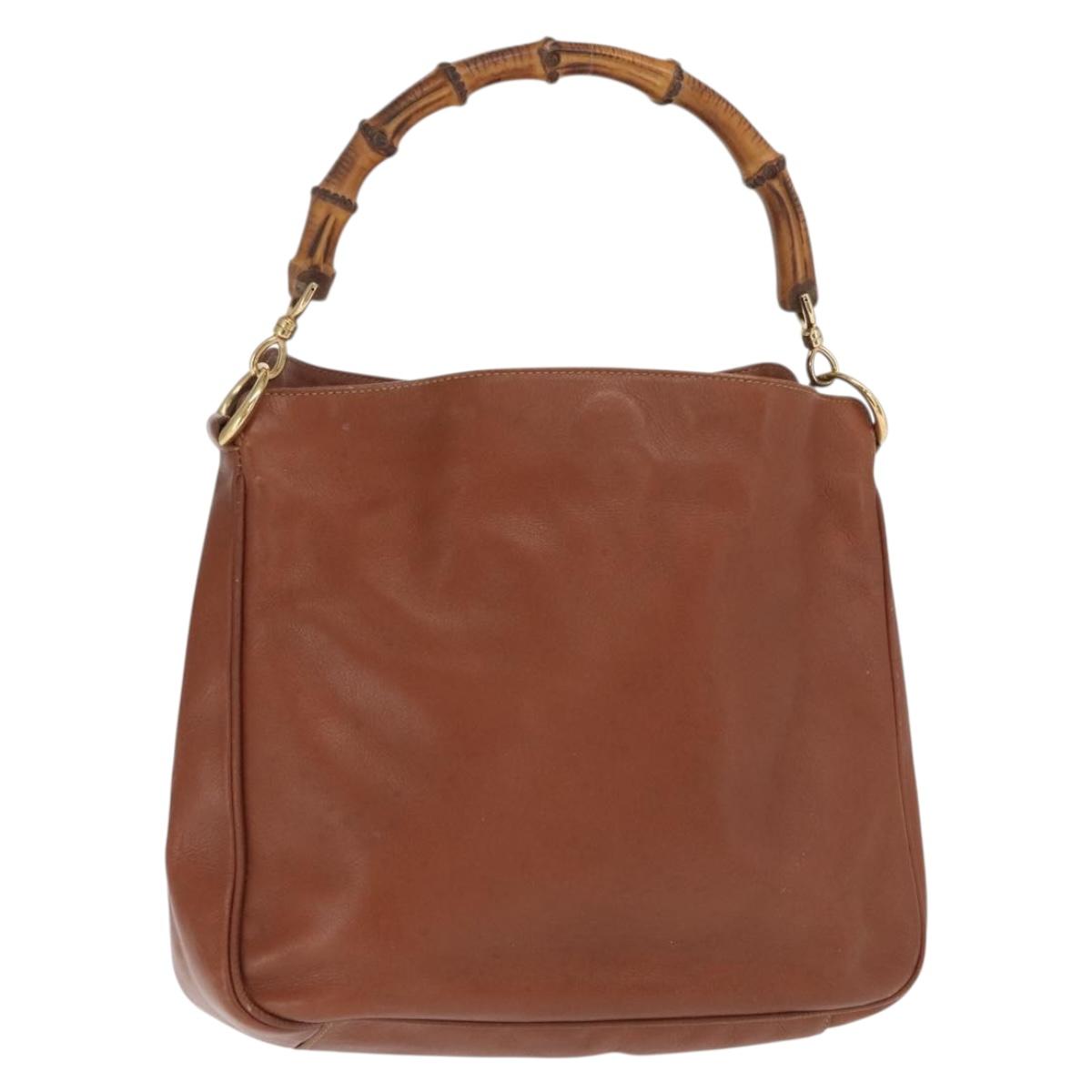 GUCCI Bamboo Hand Bag Leather Brown Gold 001 1638 Auth 160617