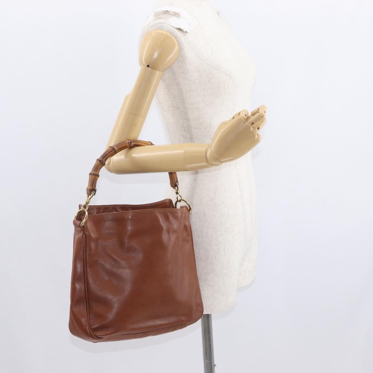 GUCCI Bamboo Hand Bag Leather Brown Gold 001 1638 Auth 160617