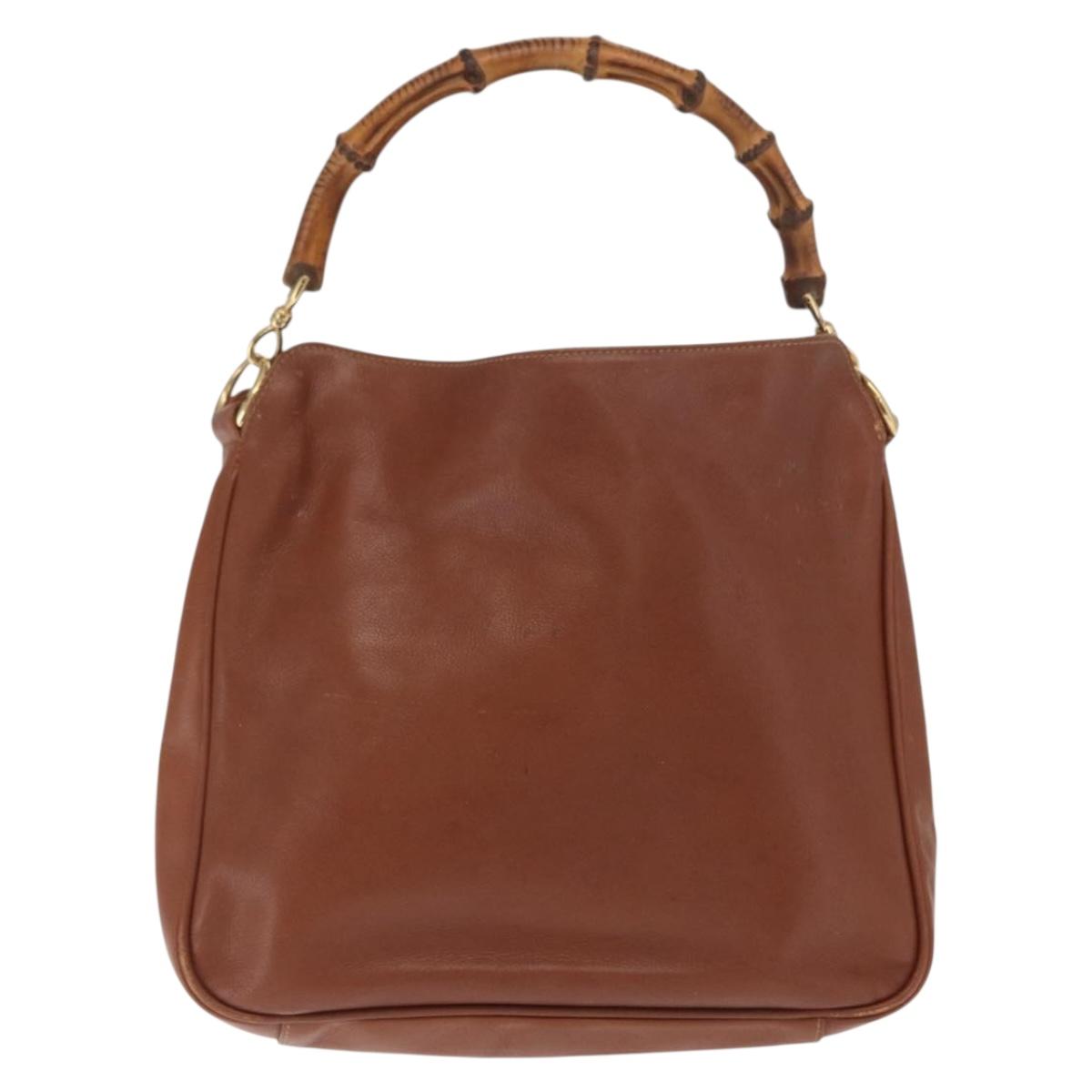 GUCCI Bamboo Hand Bag Leather Brown Gold 001 1638 Auth 160617