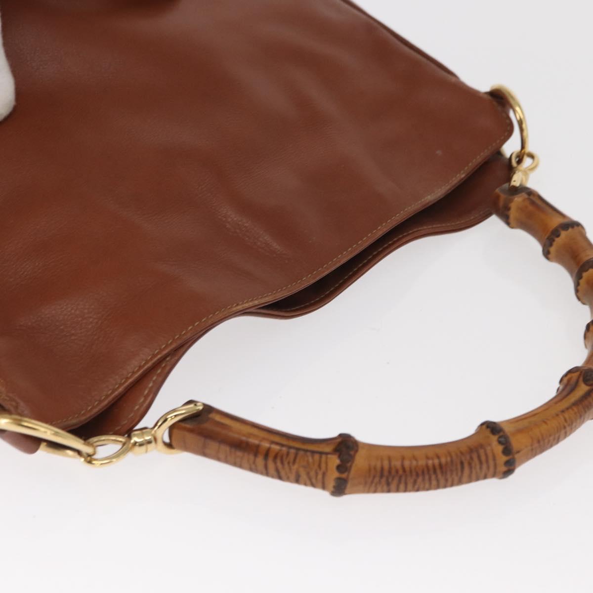 GUCCI Bamboo Hand Bag Leather Brown Gold 001 1638 Auth 160617