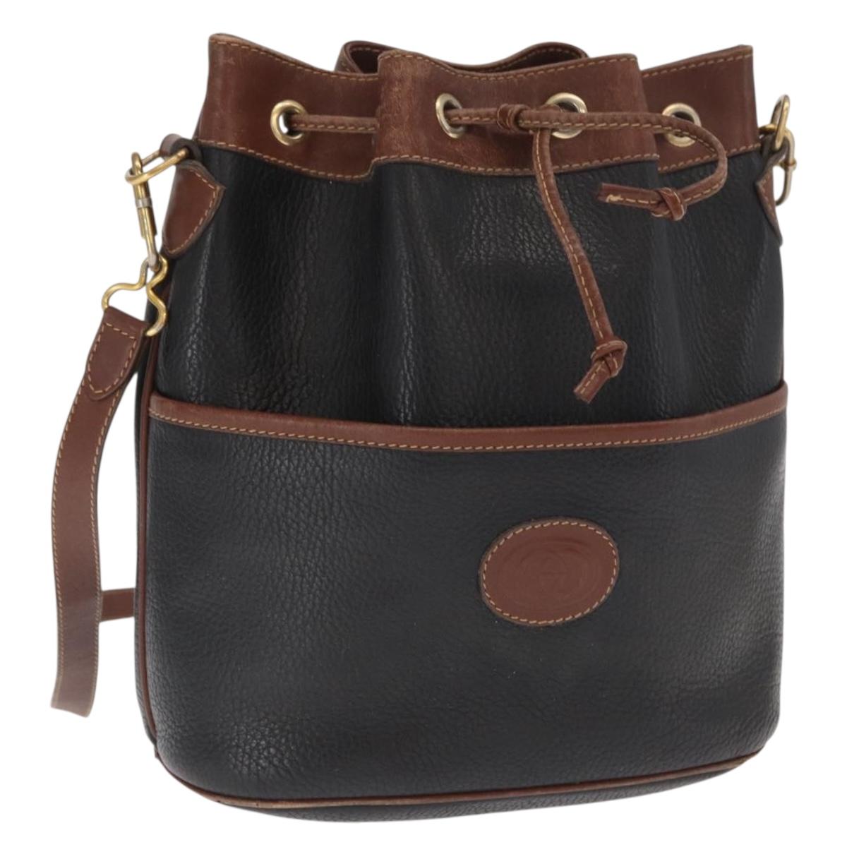 GUCCI Shoulder Bag Leather Black Gold 001 904 0791 Auth 160619