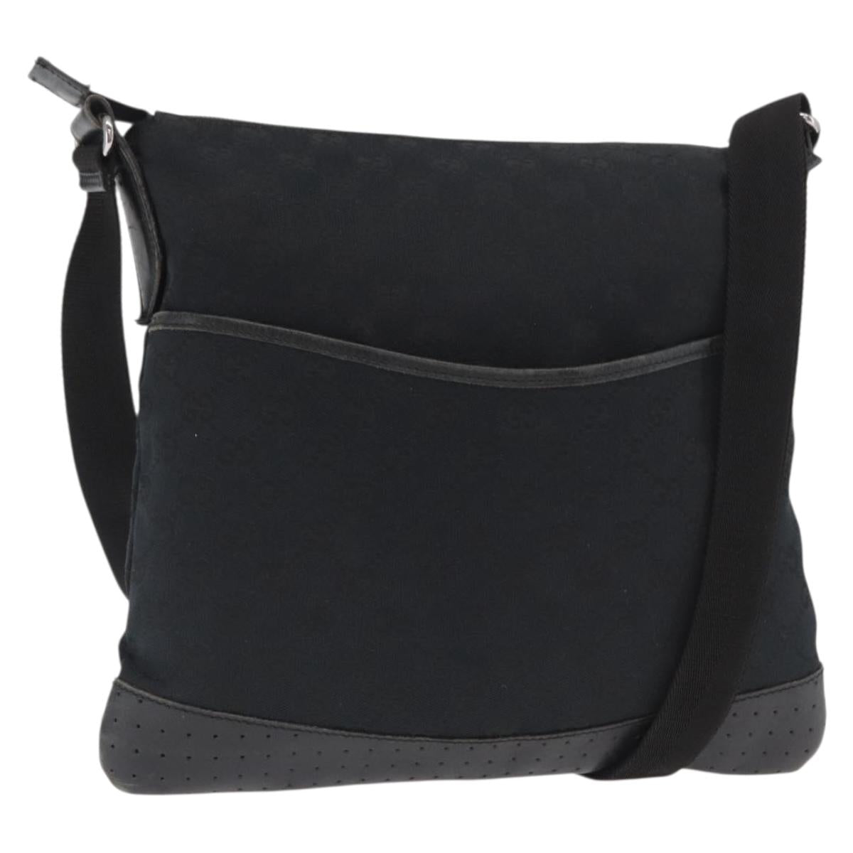 GUCCI GG Canvas Shoulder Bag Black Silver 145857 Auth 160622