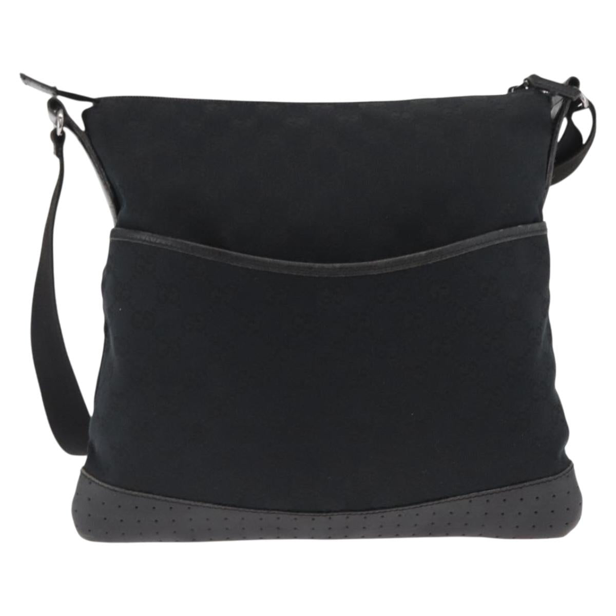 GUCCI GG Canvas Shoulder Bag Black Silver 145857 Auth 160622