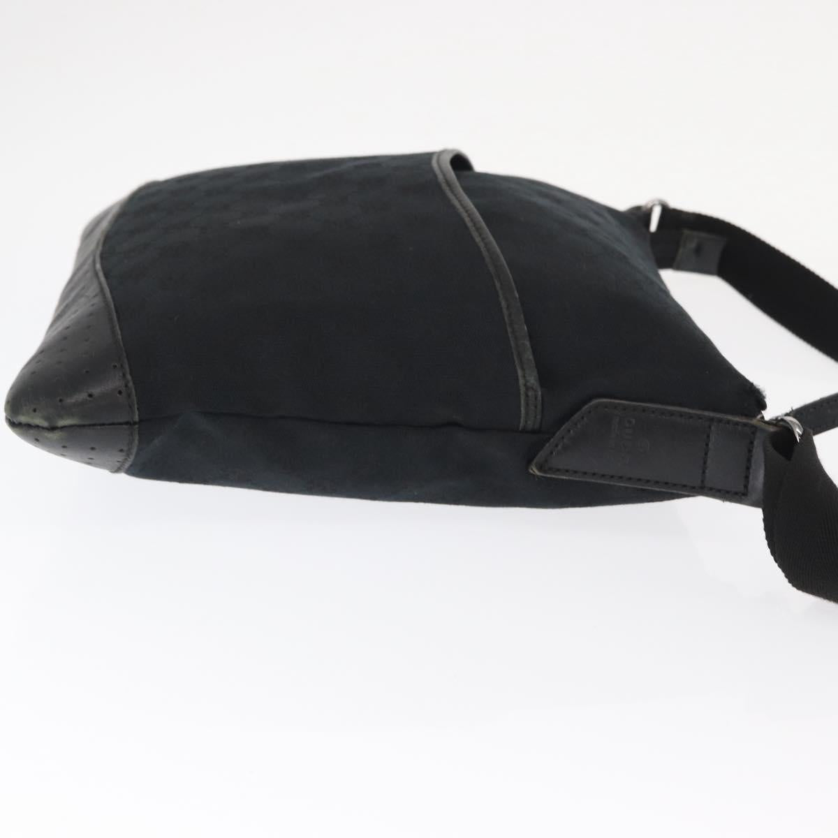GUCCI GG Canvas Shoulder Bag Black Silver 145857 Auth 160622